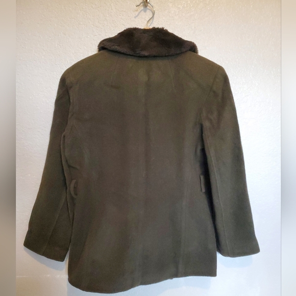 Gallery Wool Chocolate Brown Peacoat  Removable Faux Fur Trim Collar 8 - Picture 4 of 7